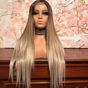 SOFT BROWN ROOTED OMBRE MIDDLEPART WIG WITH BLONDE HIGHLIGHTS AND GORGEOUS FADE